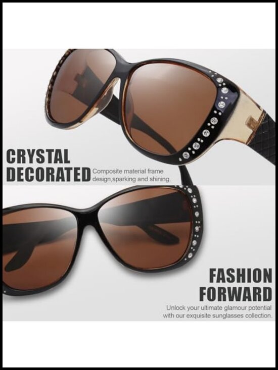 Fit Over Glasses Rhinestone Polarized Sunglasses with Case main image 5